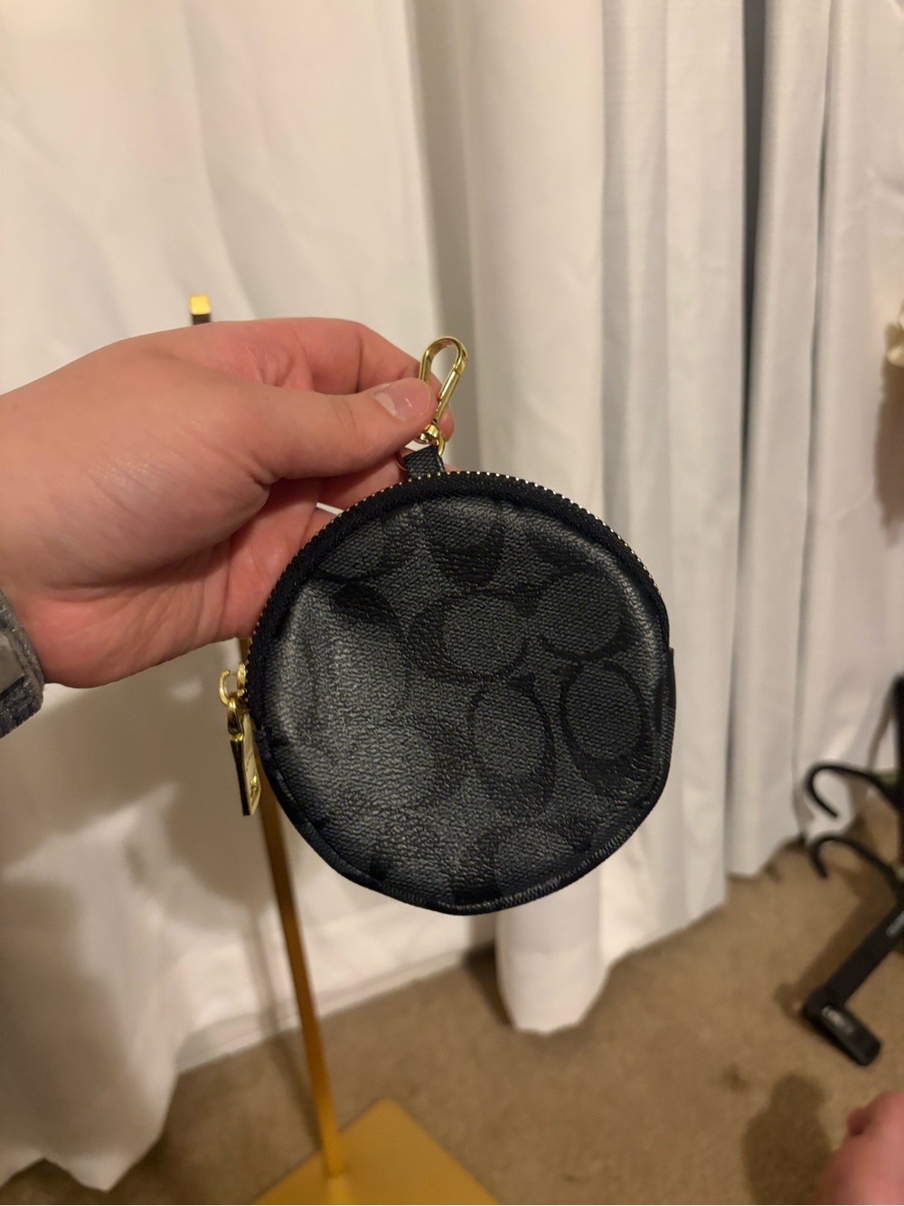 Coach Designer-Style Round Coin Pouch in Black